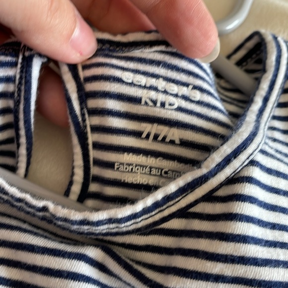 CARTERS UGC Girls Size 7 Blue White striped floral pattern shirt short sleeve - Picture 6 of 10